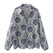 Women's Long Sleeve Loose Metallic Print Casual Shirt