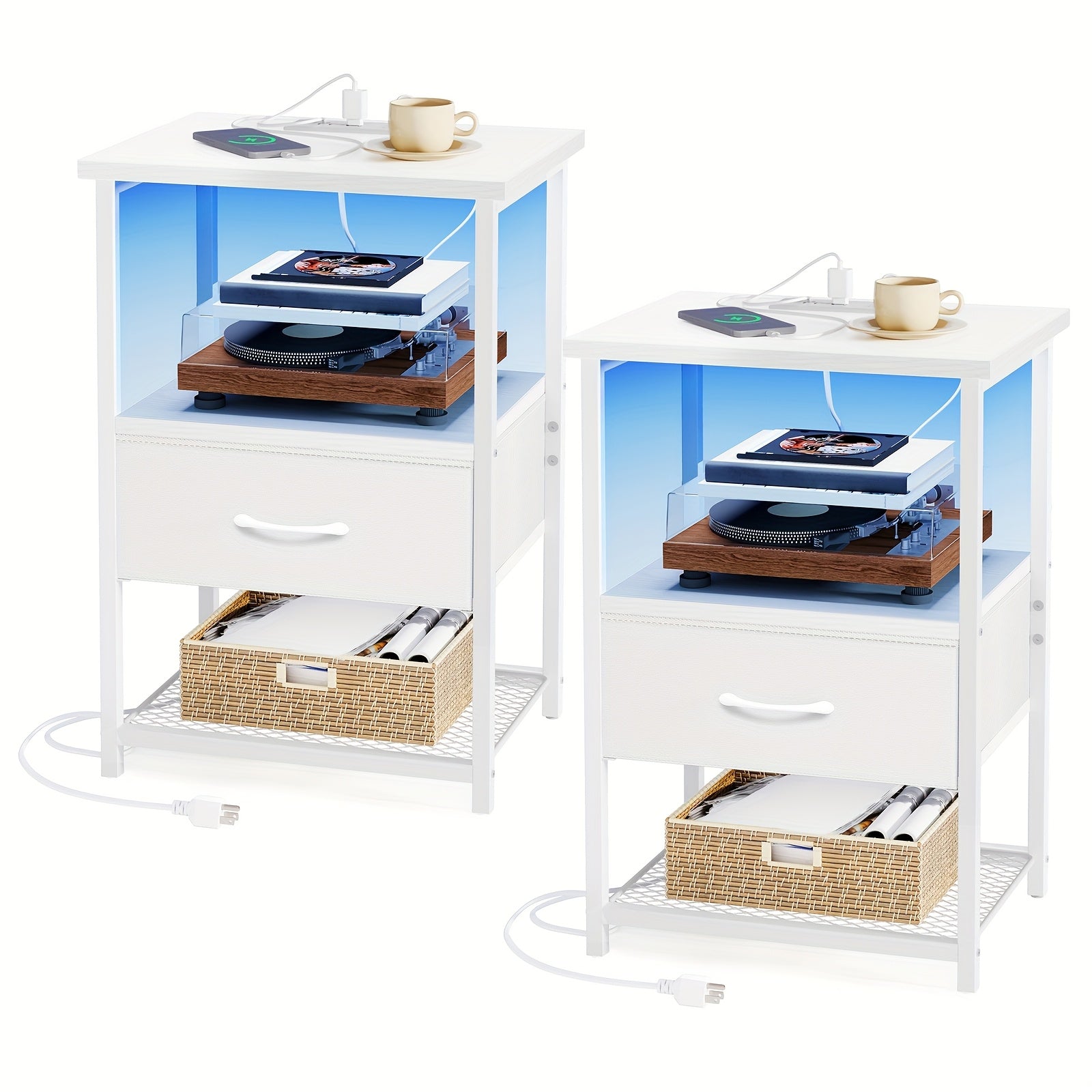 Half‑Size Nightstand with LED Charging Station and Drawer