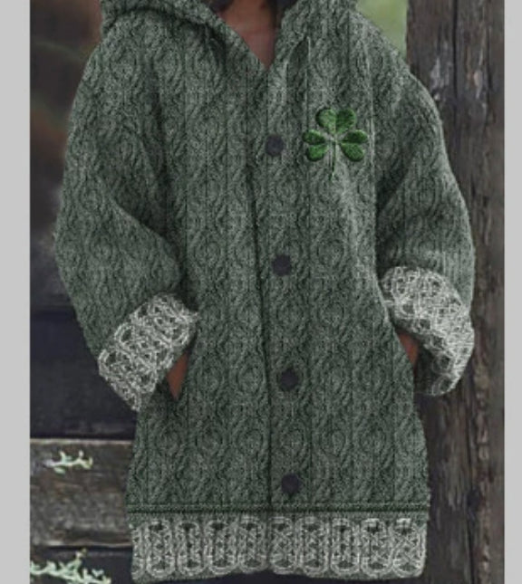 Casual Autumn Winter Womens Round-neck Loose Long Sweater Coat with Skin-friendly Digital Print