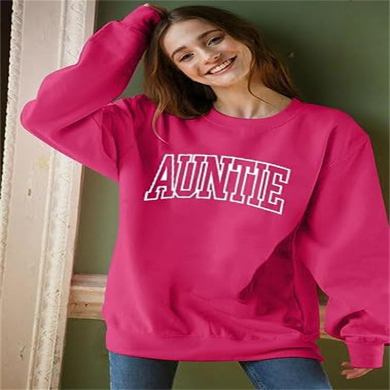Oversized Aunt Letter Print Round-Neck Sweatshirt