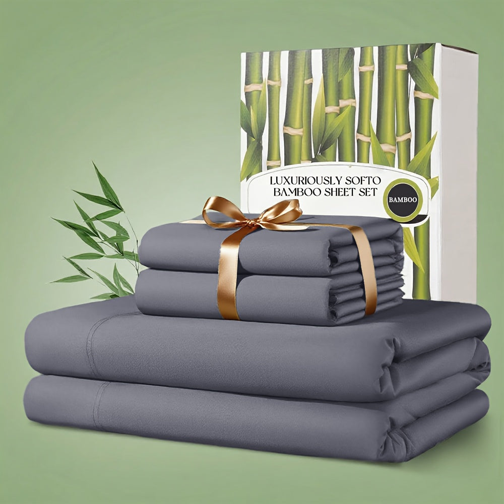 4 Pcs Bamboo Bed Sheet Set, 2200 TC Cooling Fabric, Bamboo Fitted Sheet Set, Extra 18\"-24\" Deep Pocket, Cooling & Breathable With Smooth Feel, Queen Size Sheets Ultra Soft For Hot Sleepers...