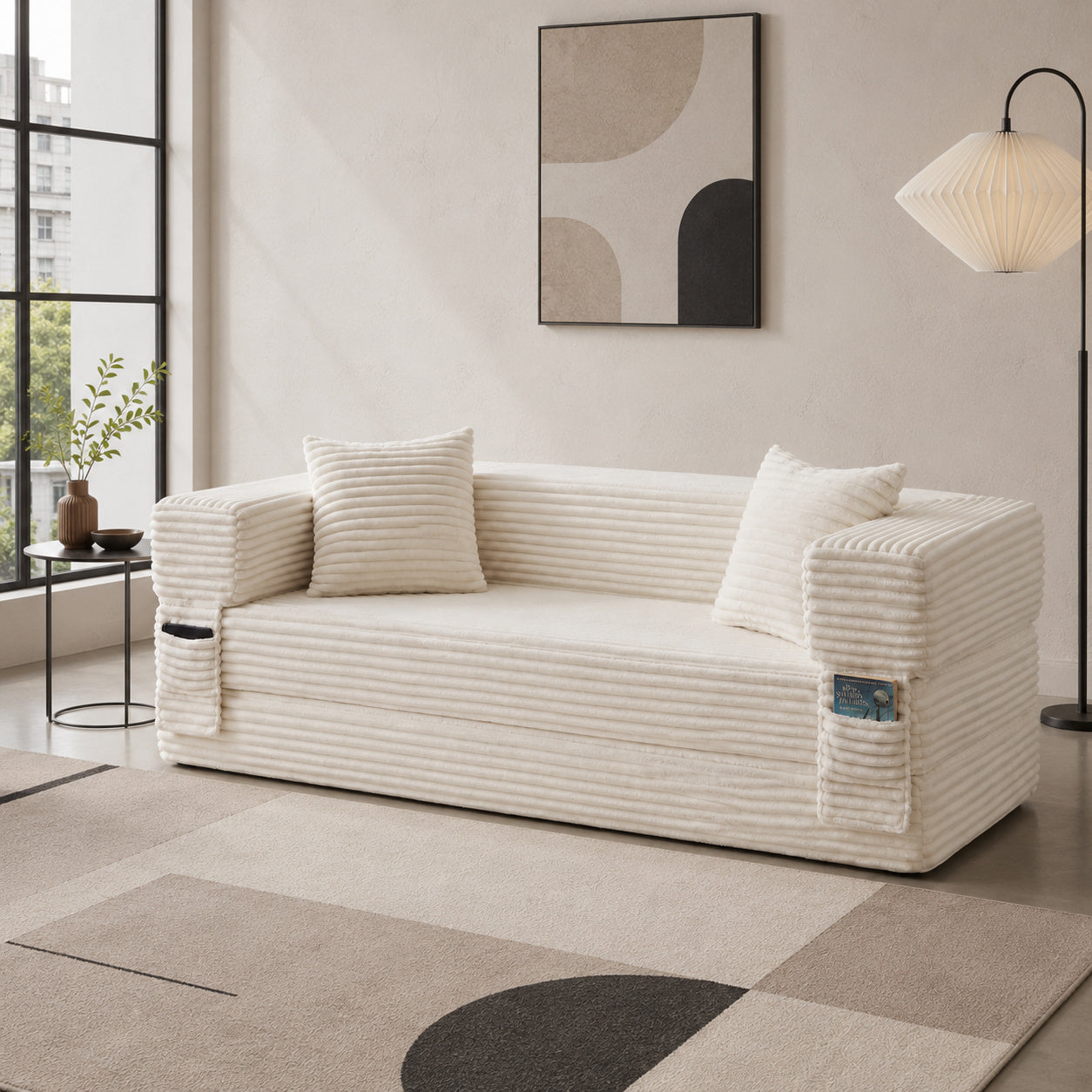 Left chaise L-shaped sectional sofa with memory foam cushions and corduroy upholstery