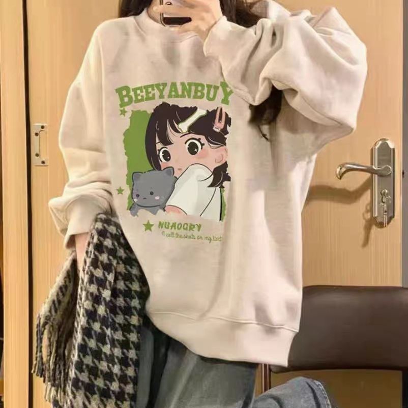 Cozy Fleece-Lined Cartoon Graphic Pullover Sweater