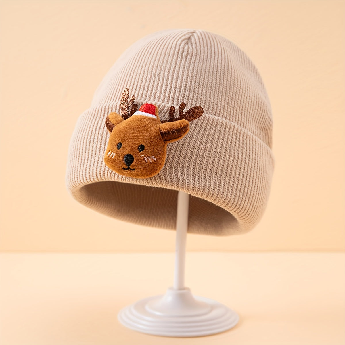 Red Christmas Reindeer Beanie Hat for Babies 0-3 Years