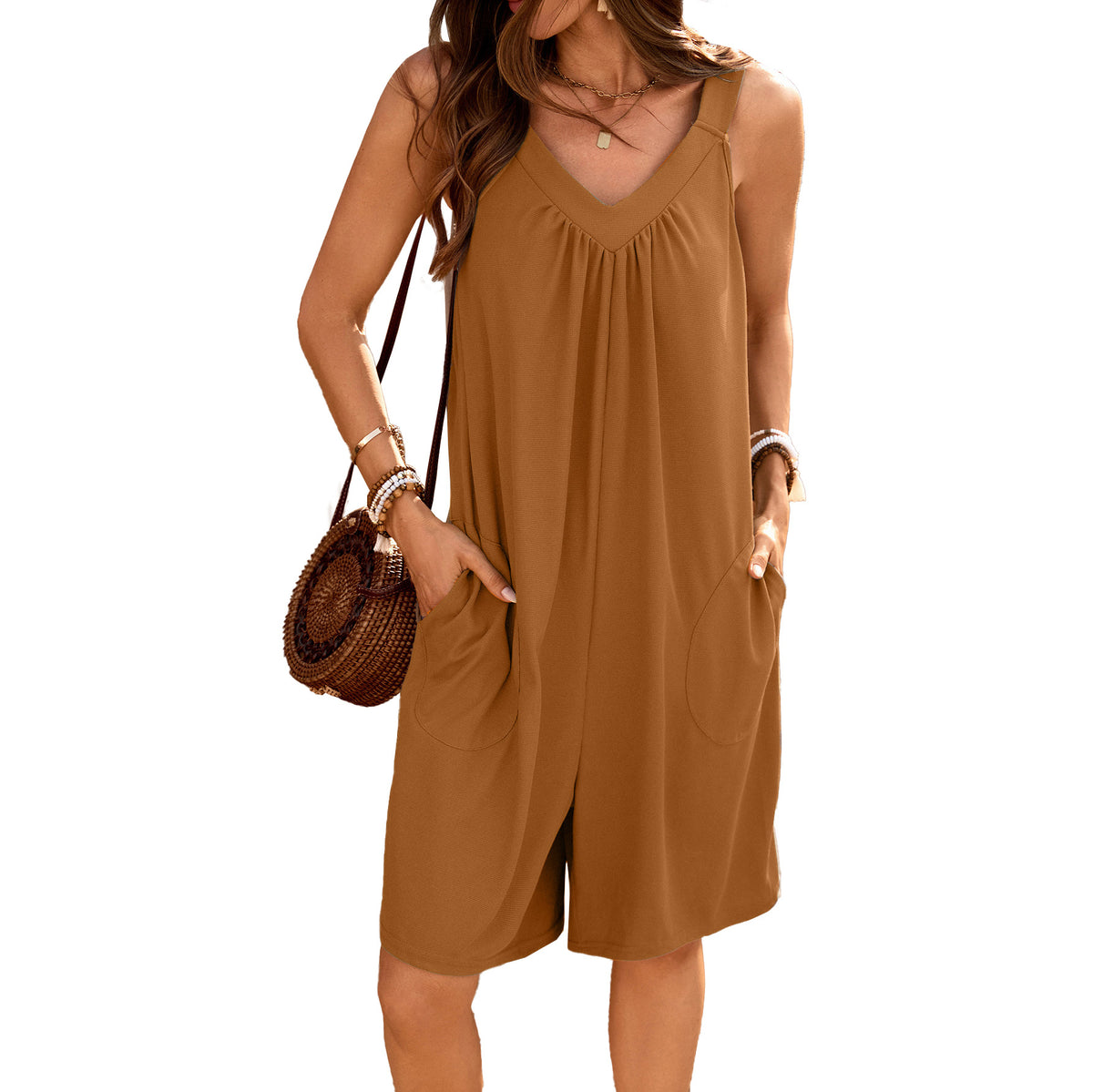 Chic V-Neck Sleeveless Wide-Leg Jumpsuit with Pockets