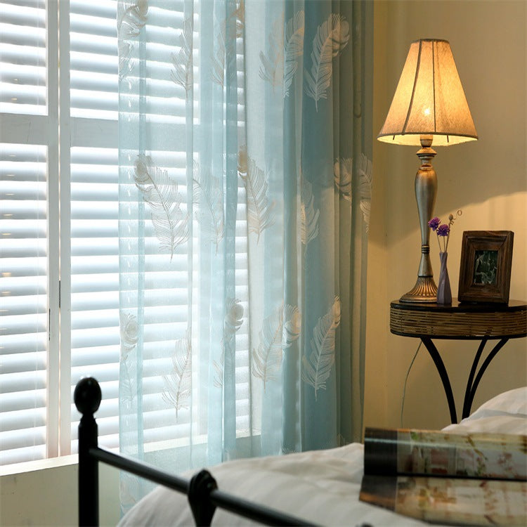 Feather White Embroidered Window Screen