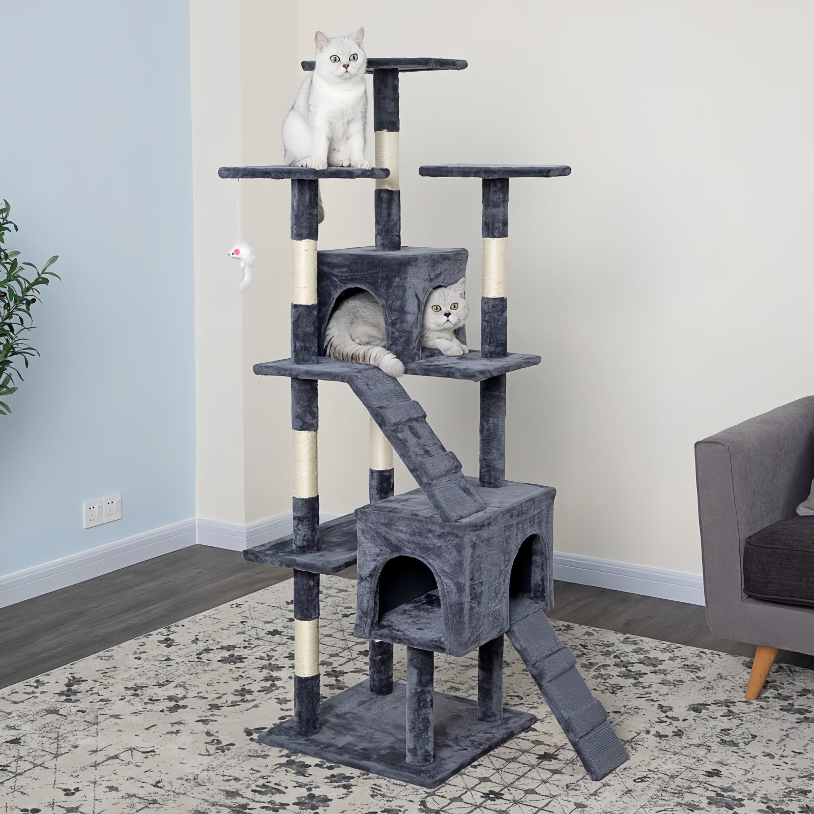 Multi-Level Cat Tree Tower With Plush Perches, Sisal Scratching Posts & Cozy Cave - Sturdy Cat Condo With Hunting Toys, -Tip Base & Easy Assembly For Indoor Cats/Kittens - 2-Story Cat Furniture Wit...