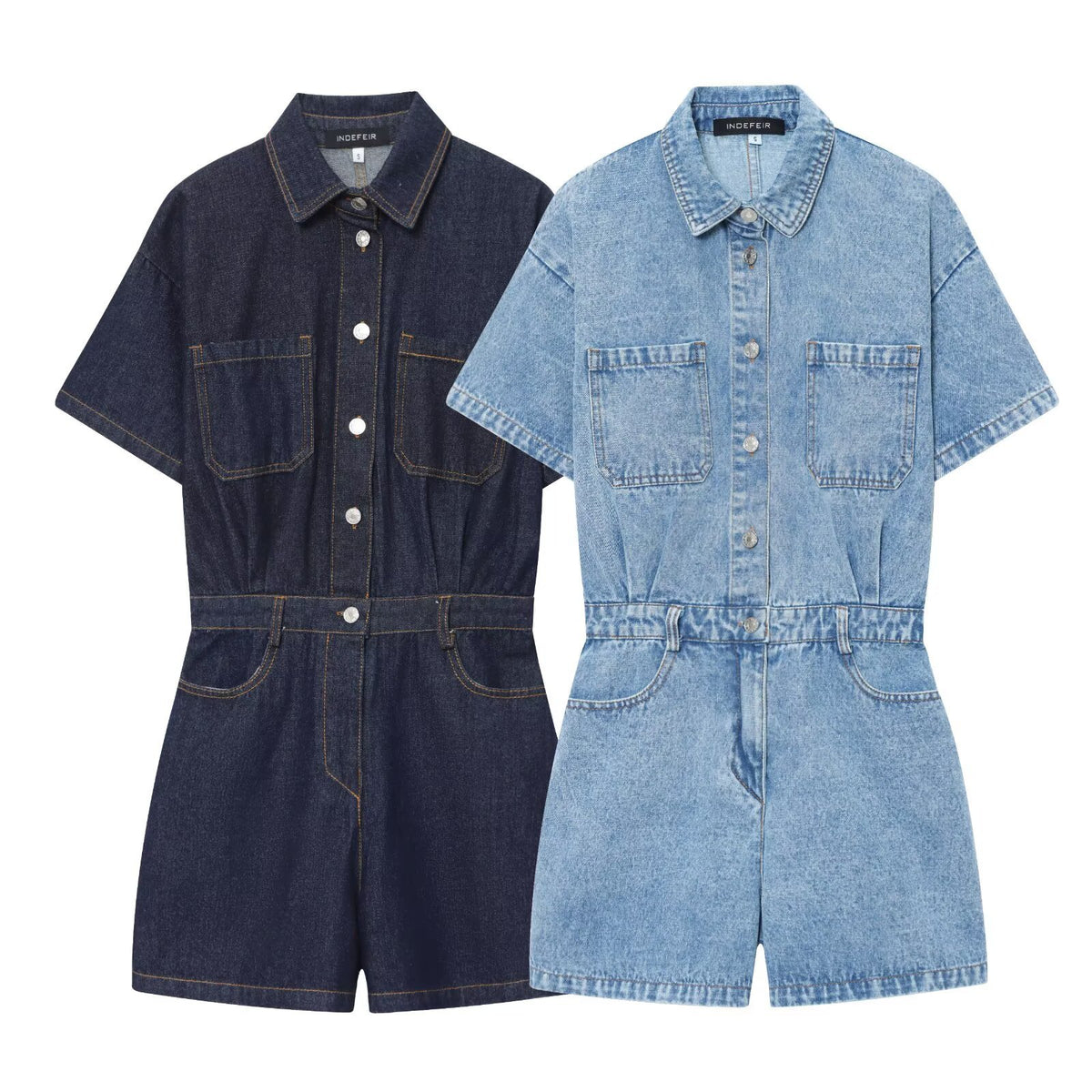 Denim Short Sleeve Jumpsuit Youth Streetwear Romper