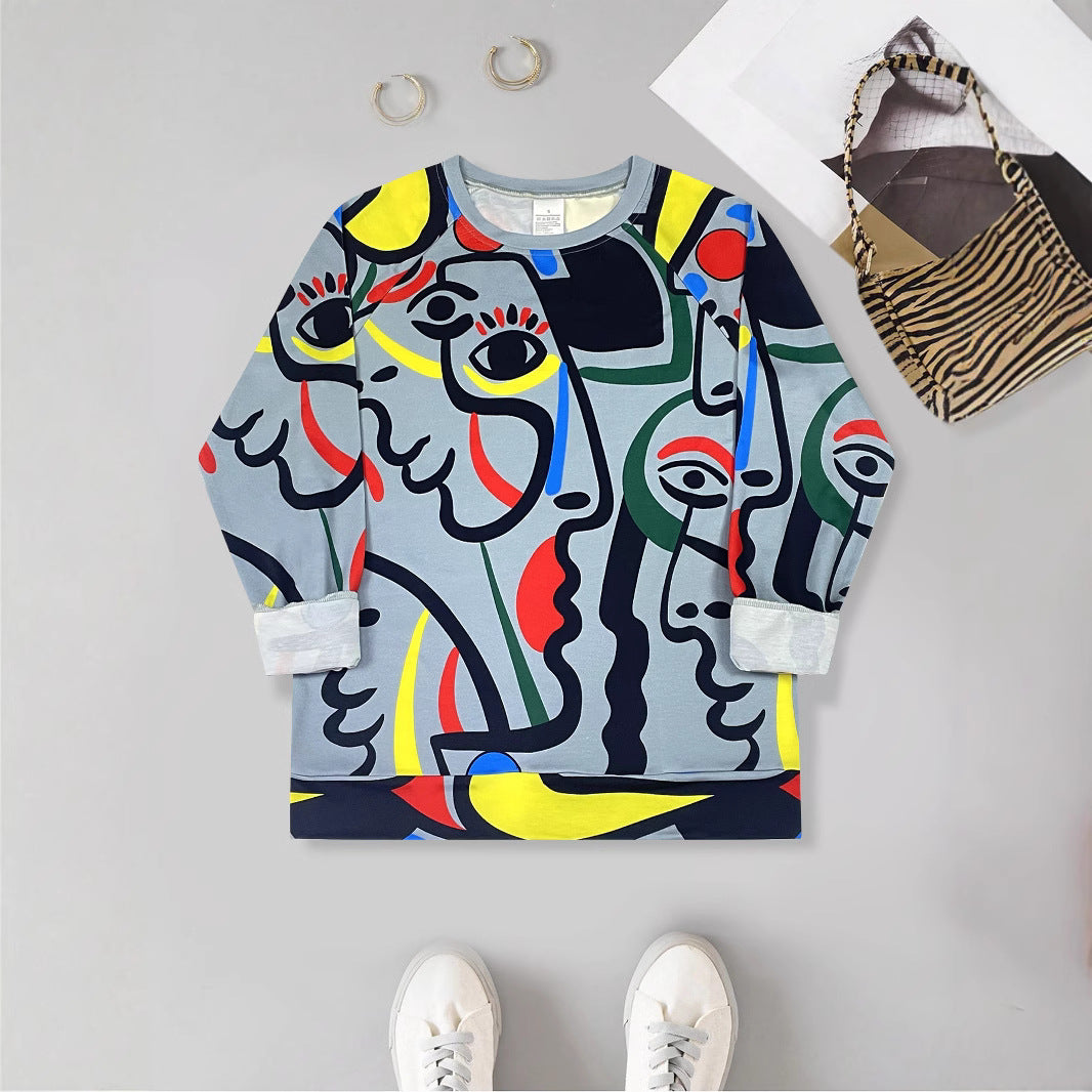 Abstract Portrait Color Block Crewneck Sweatshirt