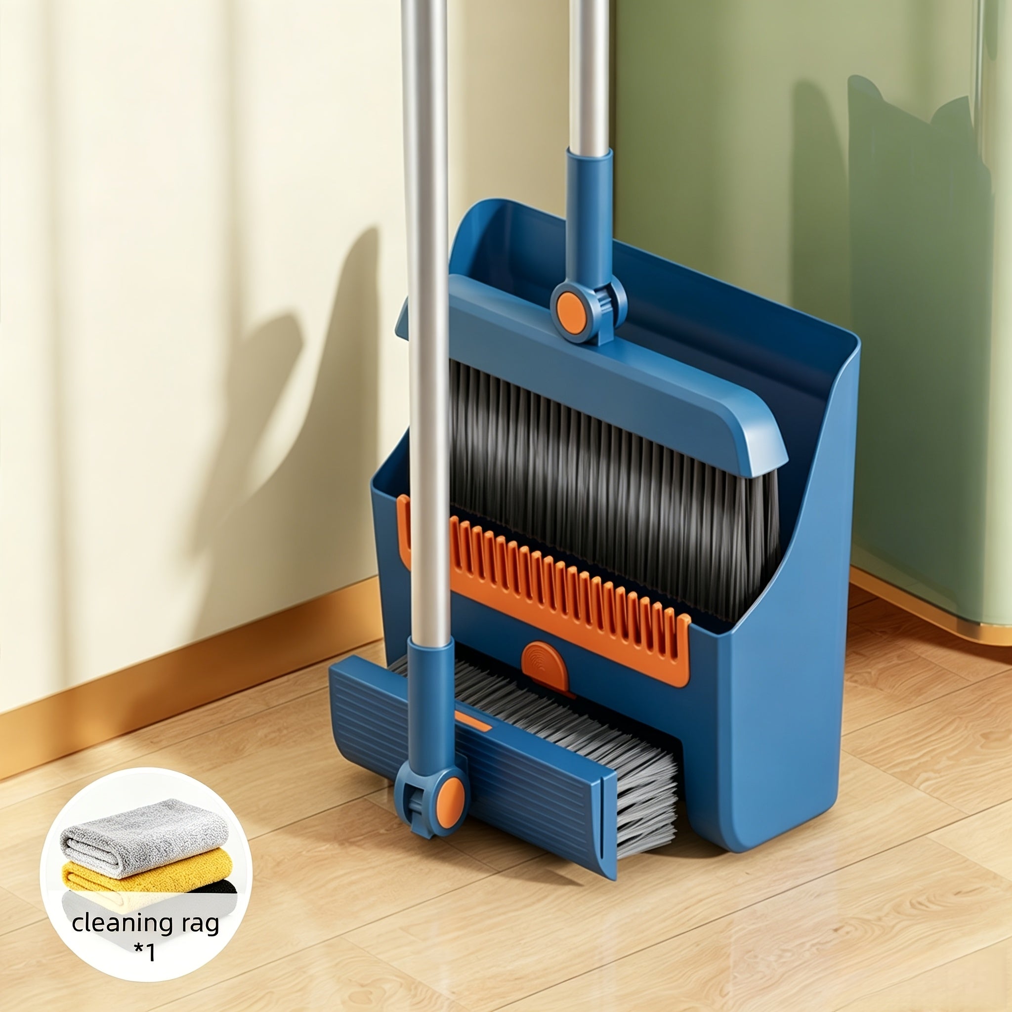 3-in-1 Upright Broom and Dustpan Combo with Long Handle and Garbage Bag Holder
