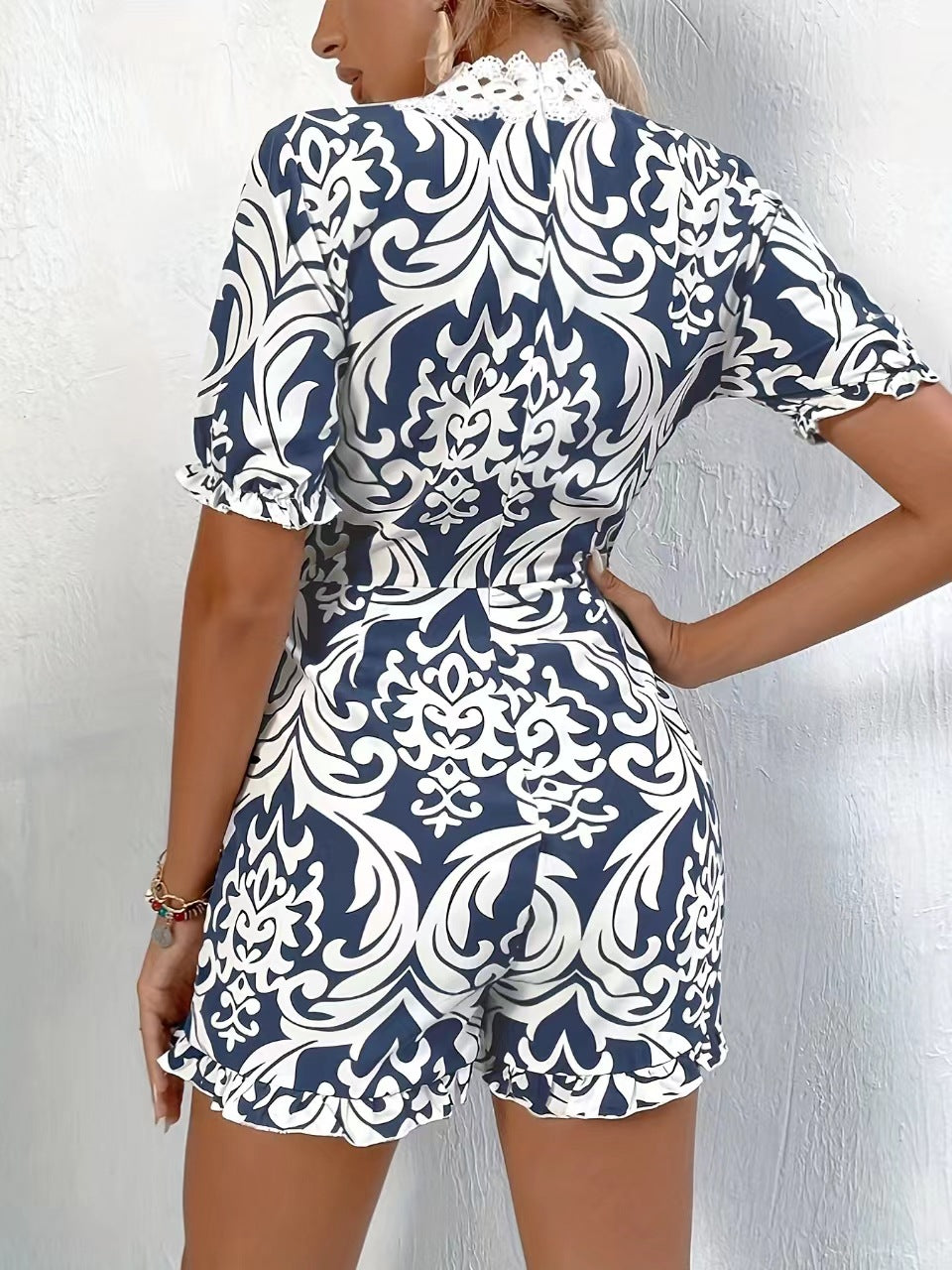 Elegant Baroque Printed Lace Jumpsuit for Women