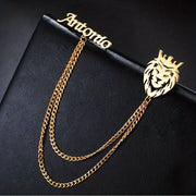 Custom Name Lion Brooch with Personalized Tassel and Stainless Steel Chain