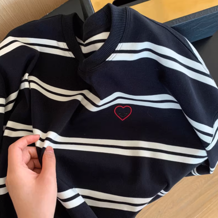 Retro Striped Crewneck Sweater for Women