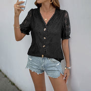 Elegant Commute Cardigan Summer Lace V-Neck Fringed Patchwork Shirt