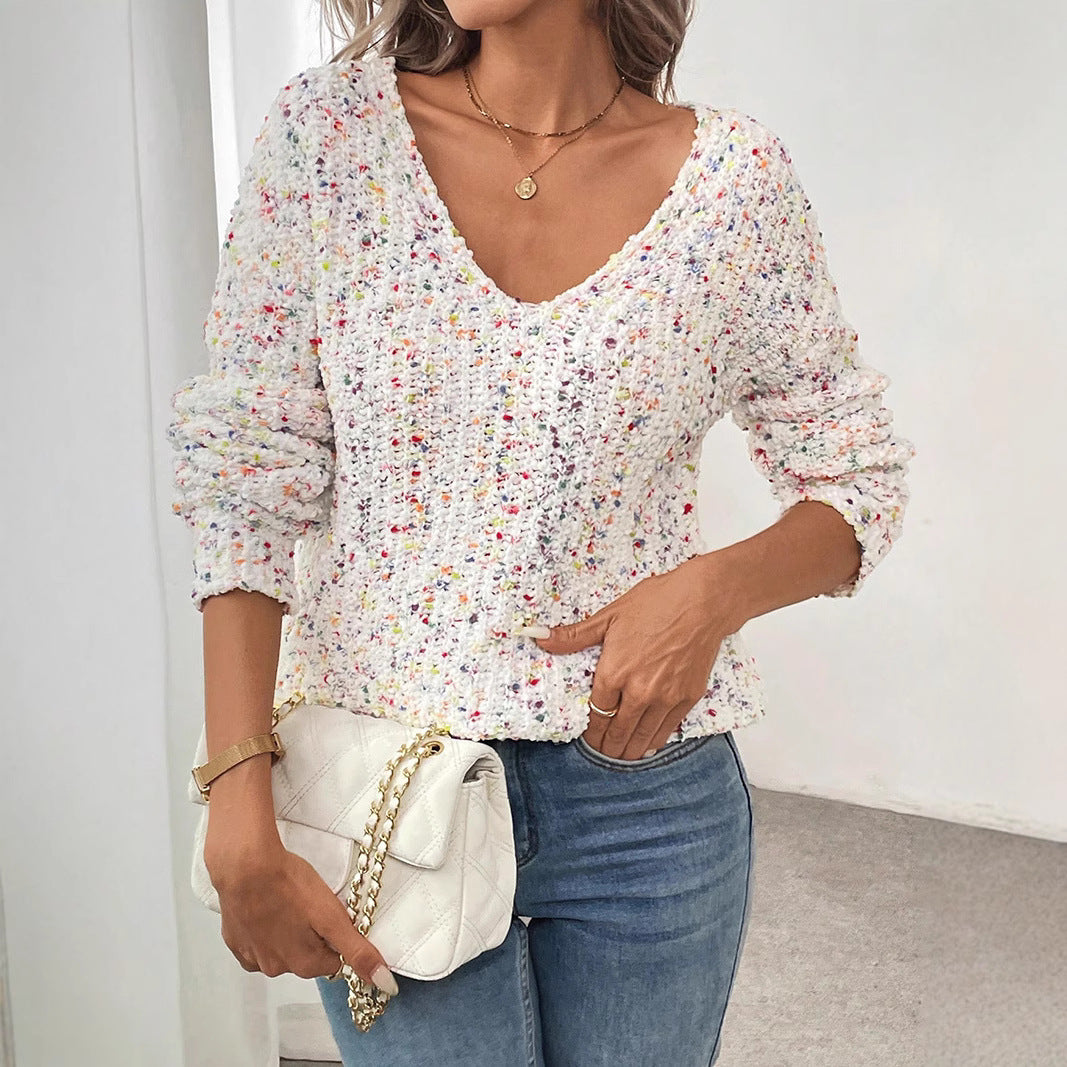 Loose and Lazy Style V-neck Pullover Long Sleeve Hot Girl Sweater