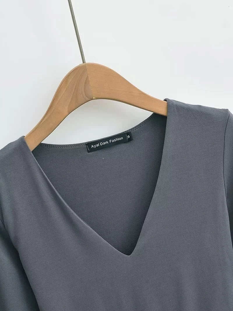 Double-layer Tight Deep V-neck Long Sleeve Jumpsuit Women