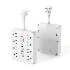 Heavy-duty power strip with 8 AC outlets and 6 USB ports