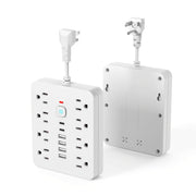 14-in-1 Heavy-Duty Power Strip Surge Protector with 8 AC Outlets, 4 USB-A & 2 USB-C Ports, Smart Switches & Indicator, Compact Flat Plug Extension Cord for Home, Office, Kitchen - Overload, Plug