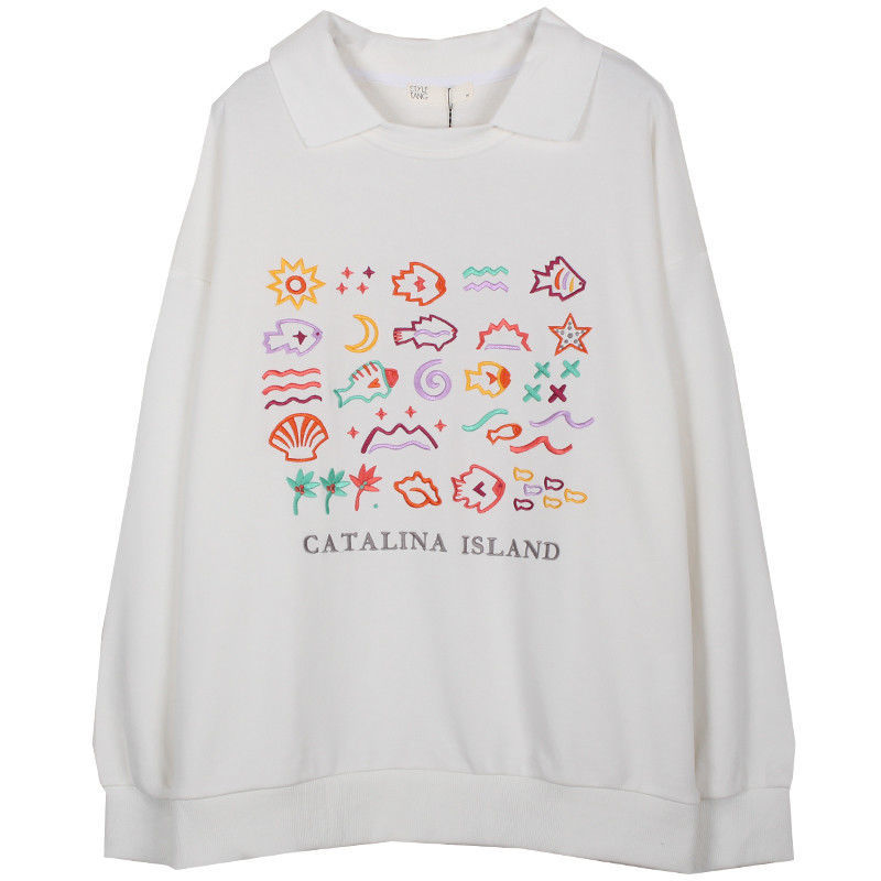 Cozy Fish Embroidered Loose Long Sleeve Sweater