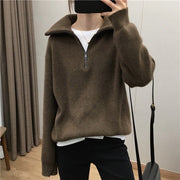 Women's Elegant Lapel Zipper Pullover Sweater
