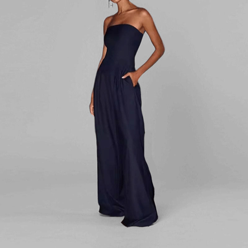 Elegant High-Waist Solid-Color Tube Top Jumpsuit For Women