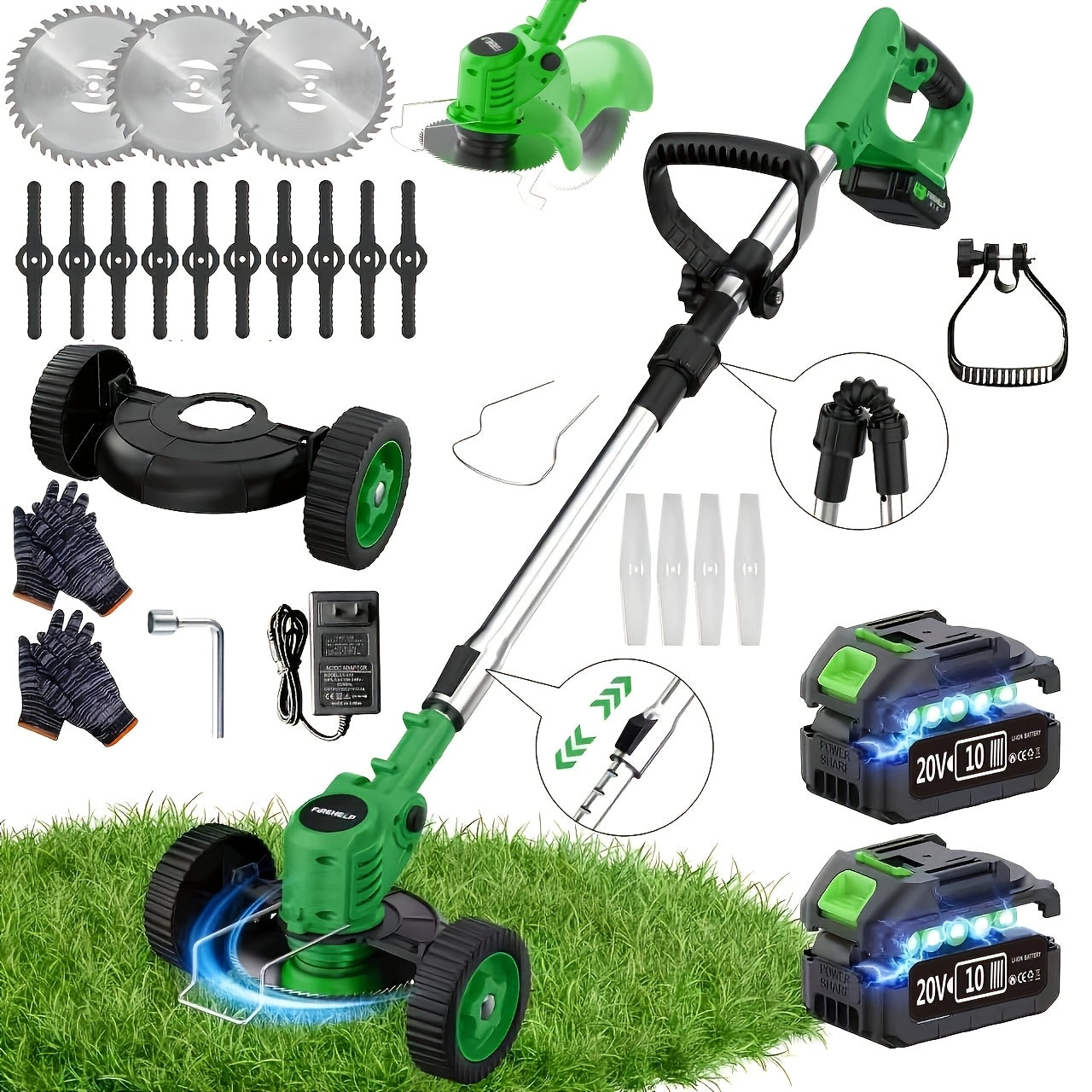 Portable Cordless Lawn Mower with Garden Weeder and Trimmer – 3 Blade Types, Dual High‑Capacity Lithium Batteries