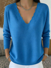 Solid-color Casual Knitted V-neck Loose Sweater