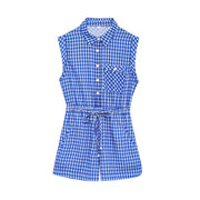 Chic Plaid Lapel Sleeveless Romper Shorts