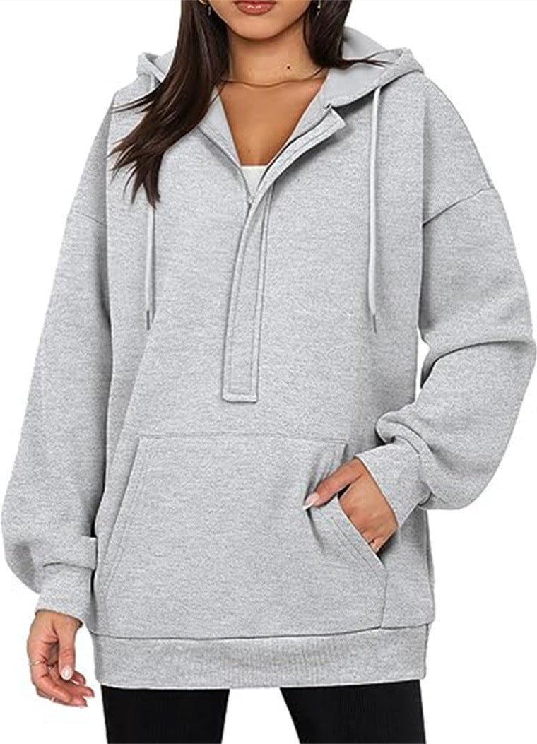Women's Cozy Solid Color Loose Pullover Hoodie