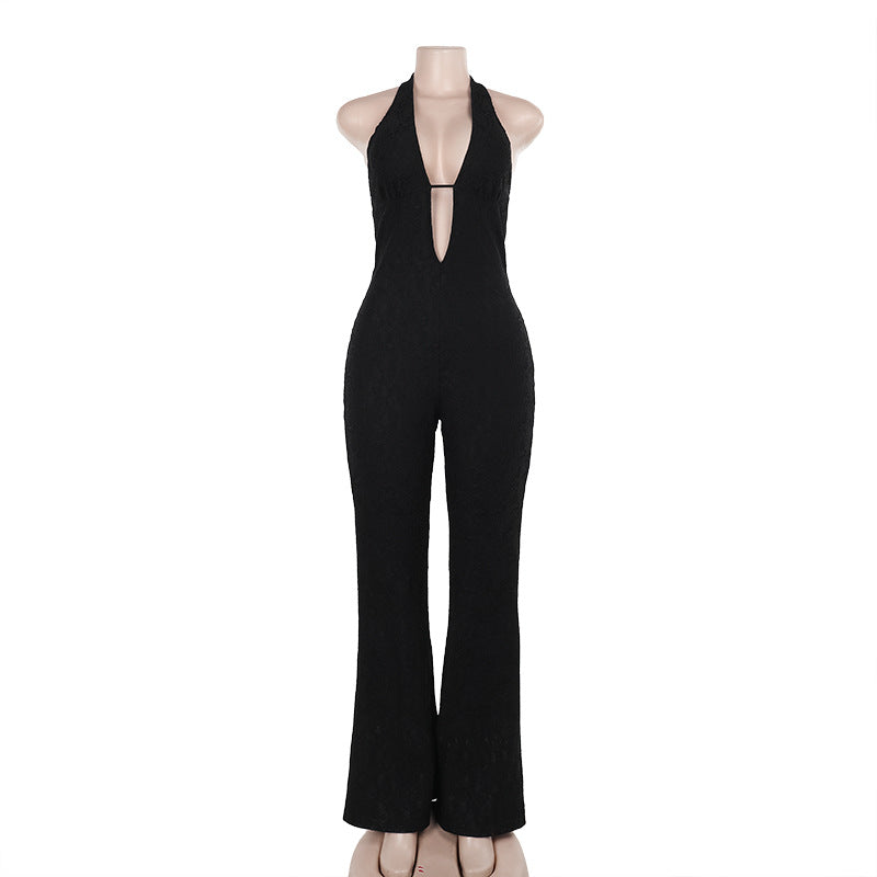 Women's Slim-fit Lace V-neck Jumpsuit