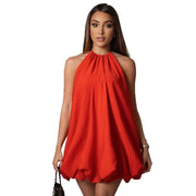 Solid-color Halter-neck Sleeveless Slim-fit Mini Dress for Women