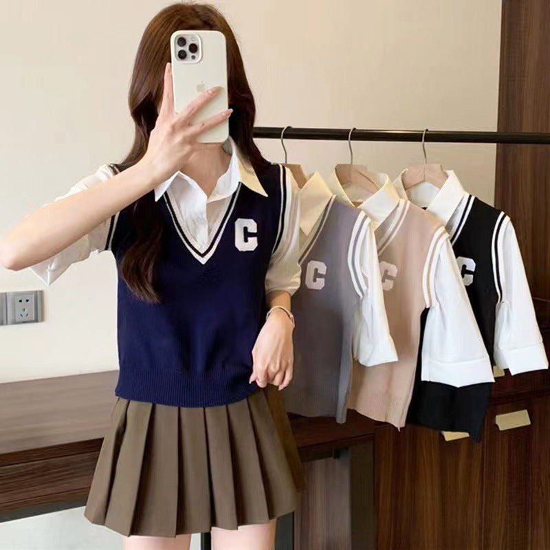 Women's Niche Design Short-sleeved Knitted Top