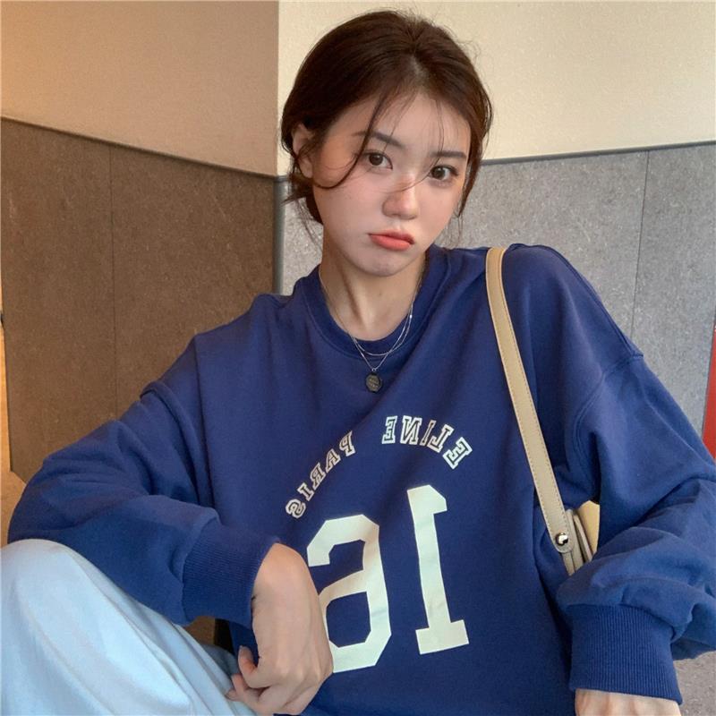 Oversized Letter Print Long Sleeve Women's Pullover Sweater