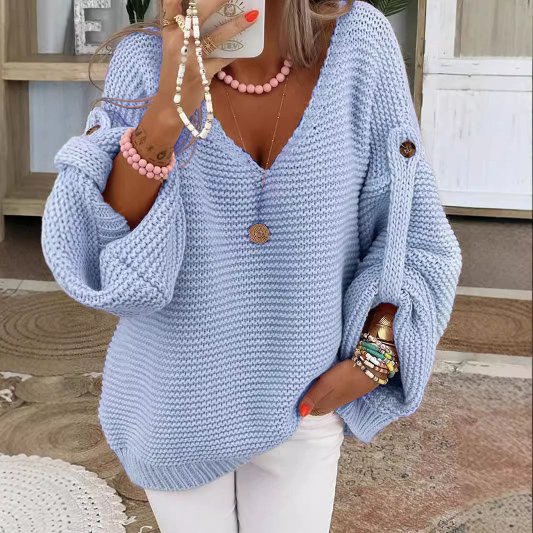 Autumn and Winter Long Sleeve V-neck Sweater