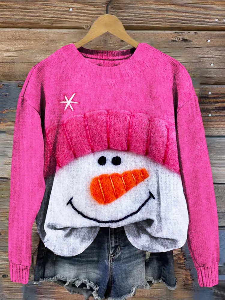 Festive 3D Snowman Print Casual Women's Sweatshirt