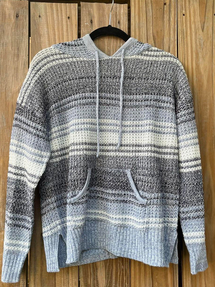 European And American Women's New Hooded Stripe Casual Knitwear