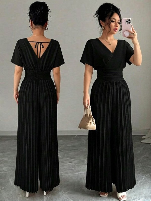 Solid-color Pleated Jumpsuit Pants For Women