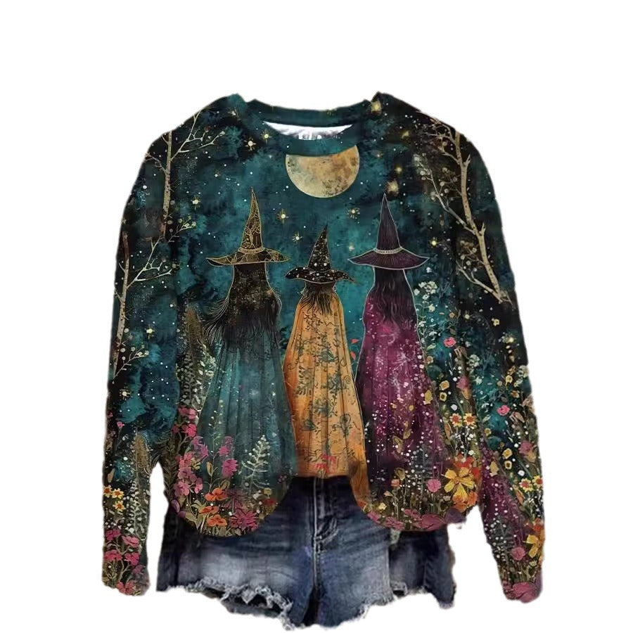 Spooky 3D Print Halloween Crewneck Pullover Sweatshirt