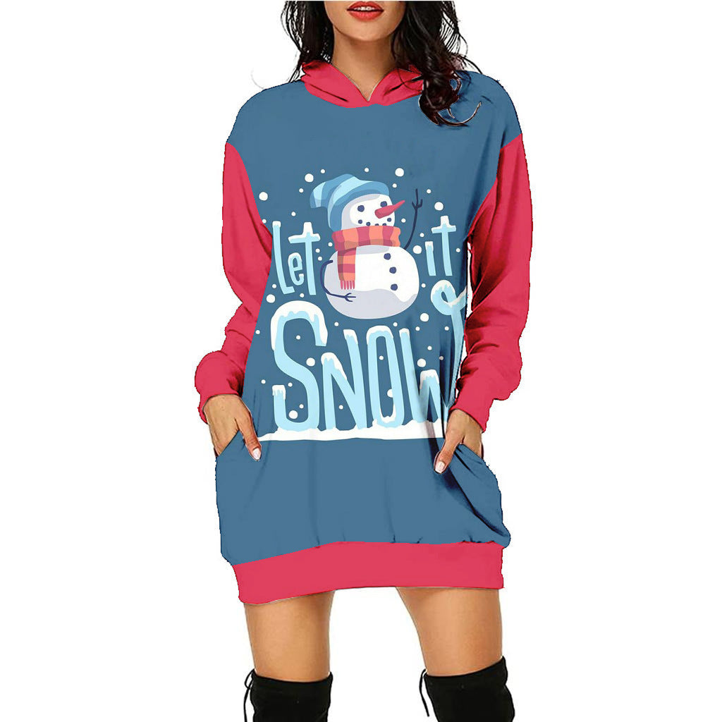 Festive Christmas Print Casual Holiday Sweater Dress