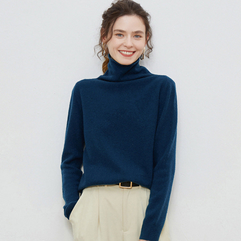 New Women's Loose-fit Ribbed Turtleneck Cropped Knit Pullover Sweater
