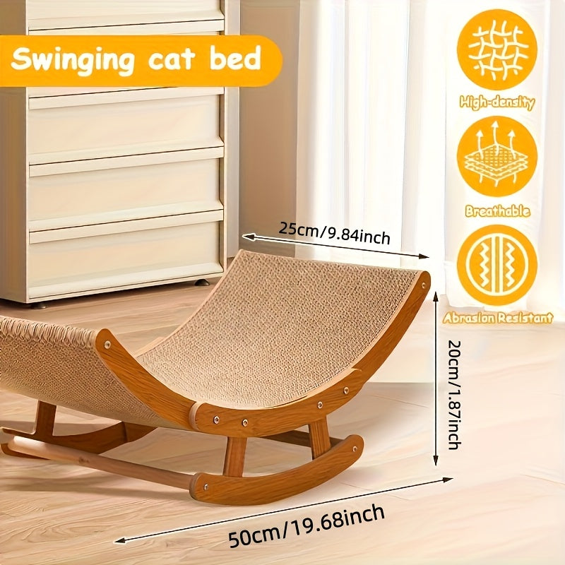 Large Elevated Recycled Wood Cat Hammock With Durable Sisal Scratching Board - Stylish Indoor Cat Furniture For Relaxation & Play, Multi-level Cat Bed With Ergonomic Design, Cat Hammock For Large