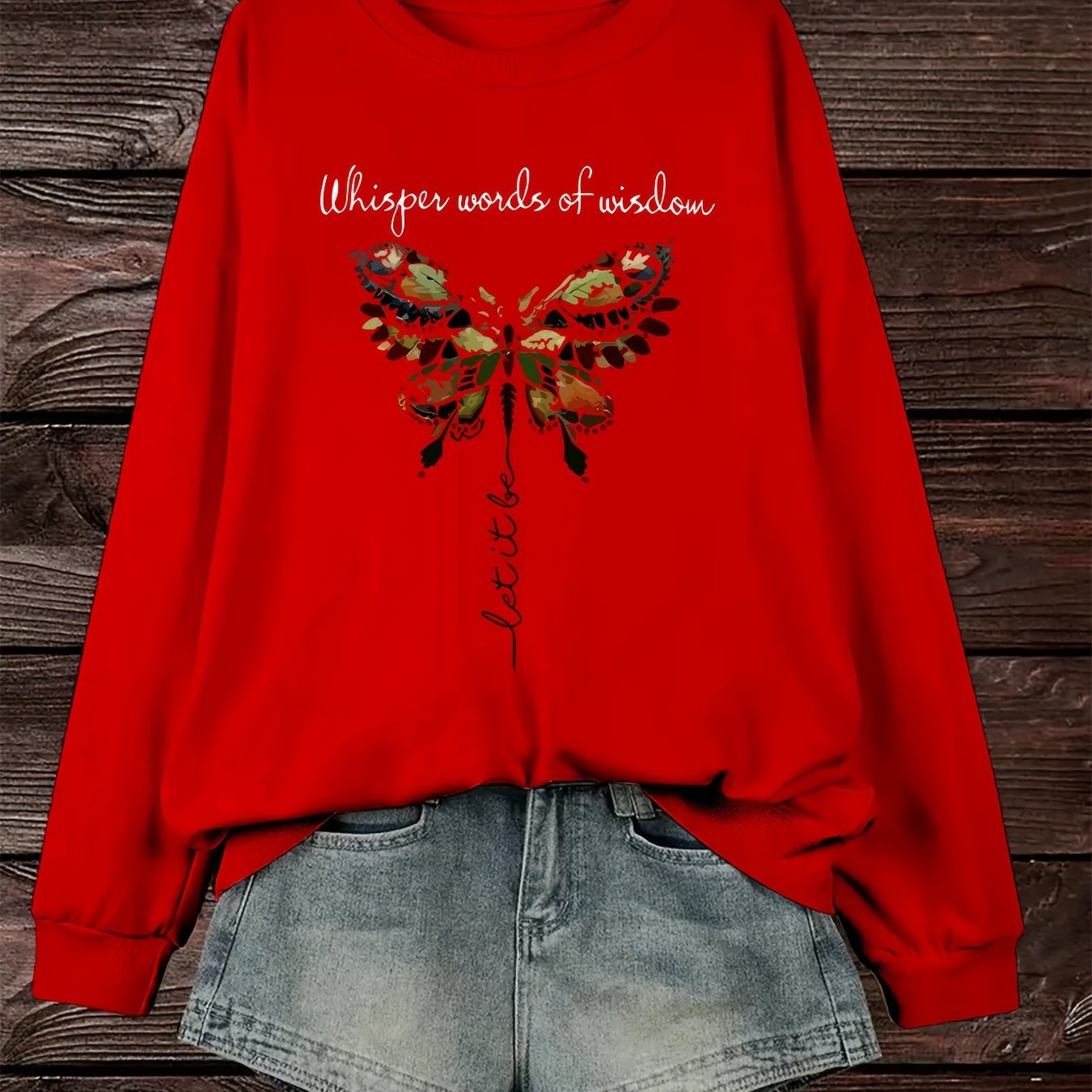 Women's Oversized Butterfly Graphic Long Sleeve Sweatshirt, Round Neck, Casual, Machine Washable