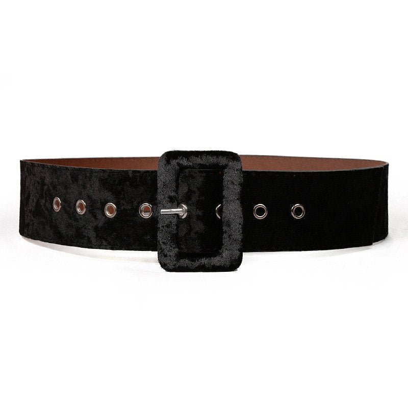 Luxurious Gold Belt for Women - Velvet Coat Finish, Black Imitation Leather, Metal Buckle