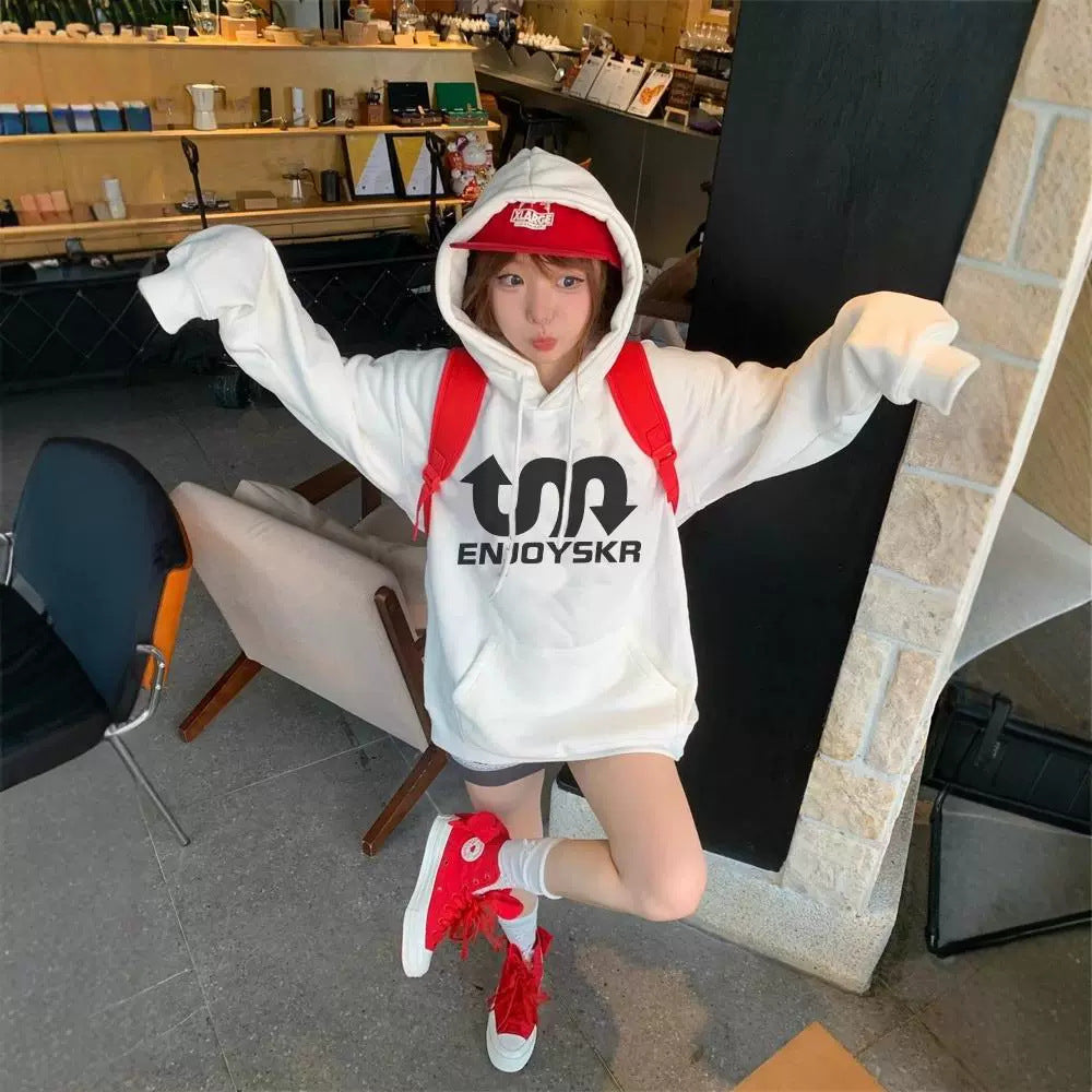 Fleece-Lined Thickened Hooded Couple Pullover Sweatshirt
