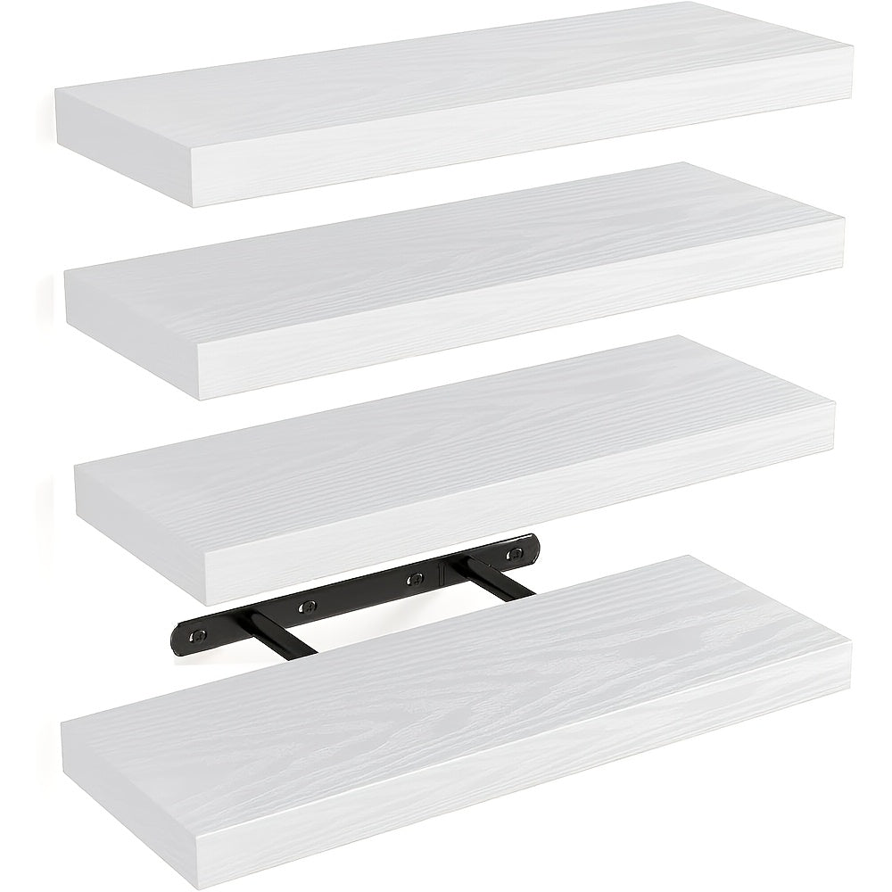 Set of 4 brown floating wall shelves with invisible brackets