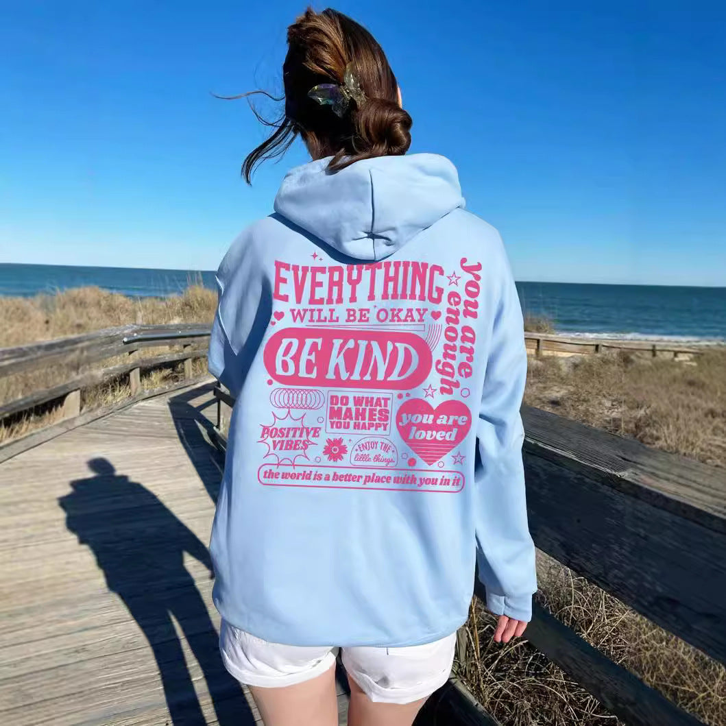 Cozy Drop-Shoulder Embroidered Pullover Hoodie