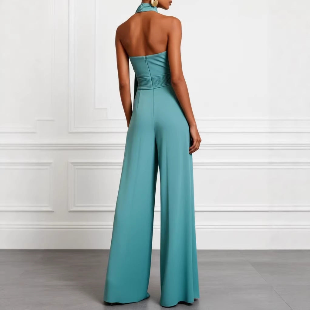 Elegant Solid Halter Sleeveless Jumpsuit