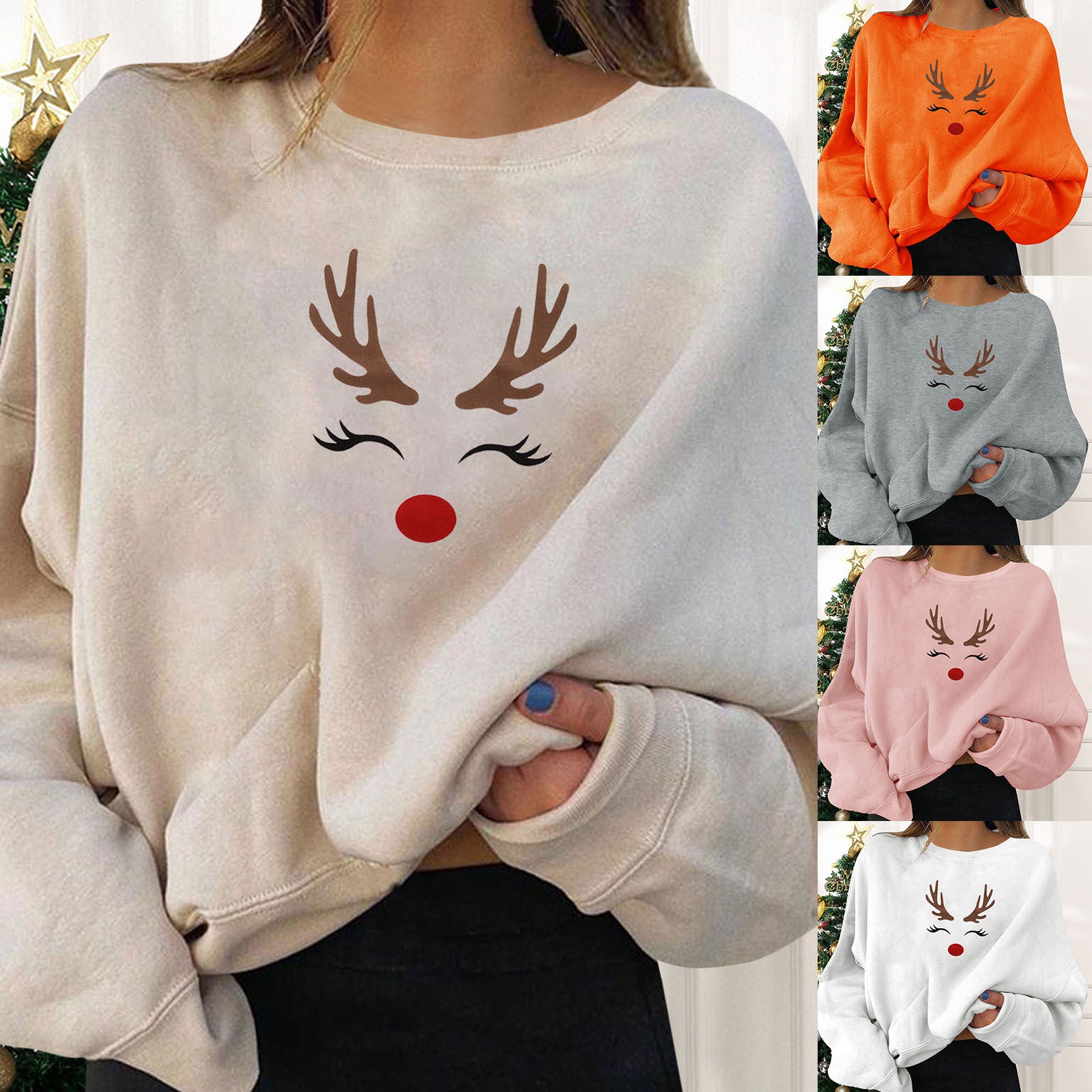 Festive Round Neck Print Christmas Sweatshirt