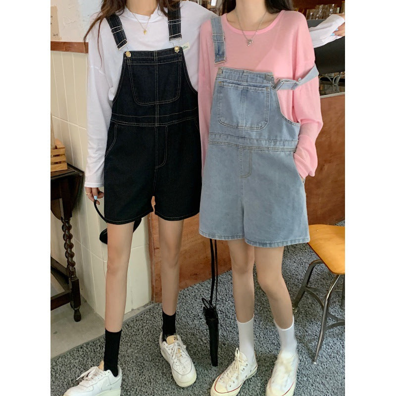 Denim Suspender Shorts Women's Summer