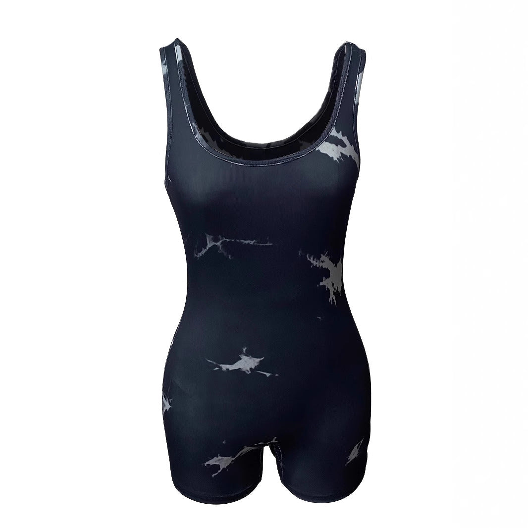 Women's Tie-Dye Square Collar Active Romper